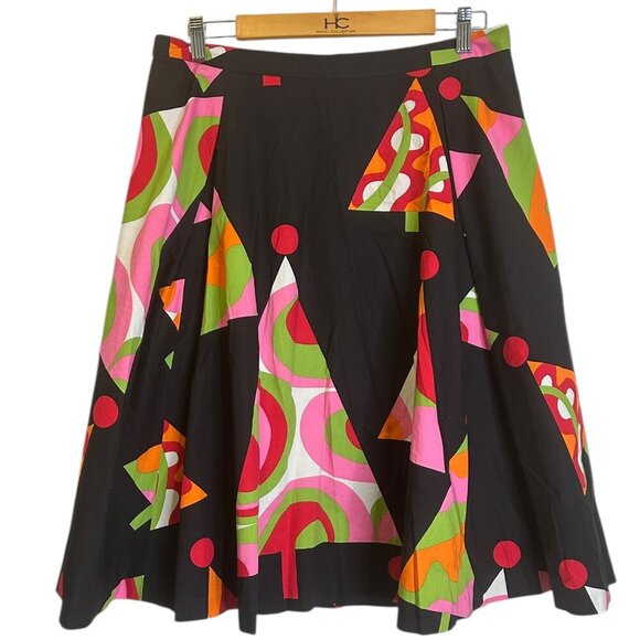 In the Wash Dresses & Skirts - Vtg Womens Colorful Black Cotton Swing Skirt Sz 12 Fully Lined Midi A Line Twee